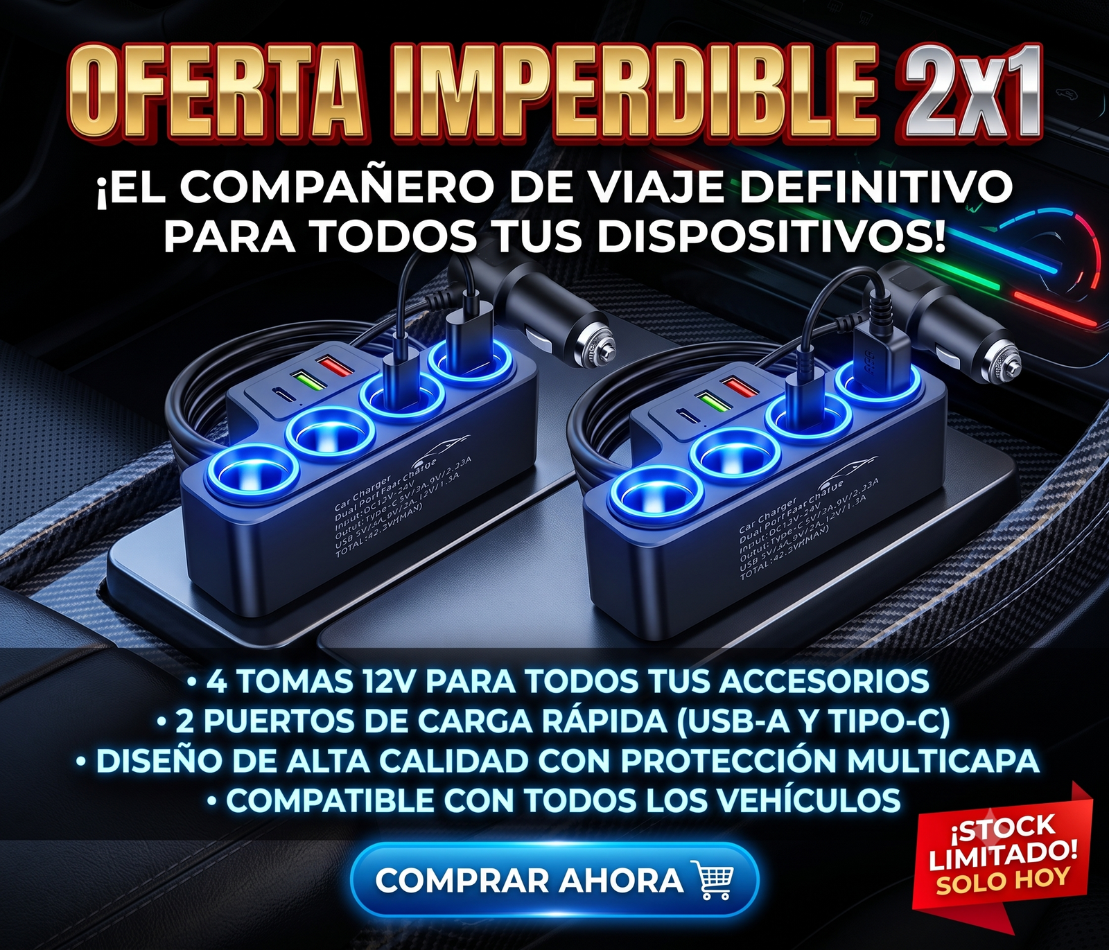 cargador de coche 2x1 Cargador De Coche 2x1