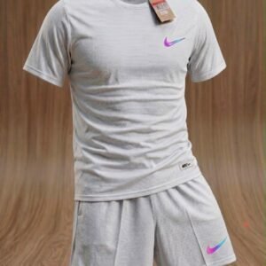 Conjunto Nike Deportivo Camiseta + Pantaloneta – Gris Claro / Morado / Turquesa